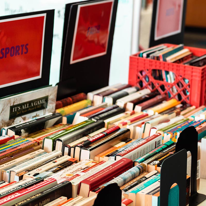 Close up image of booksale tables