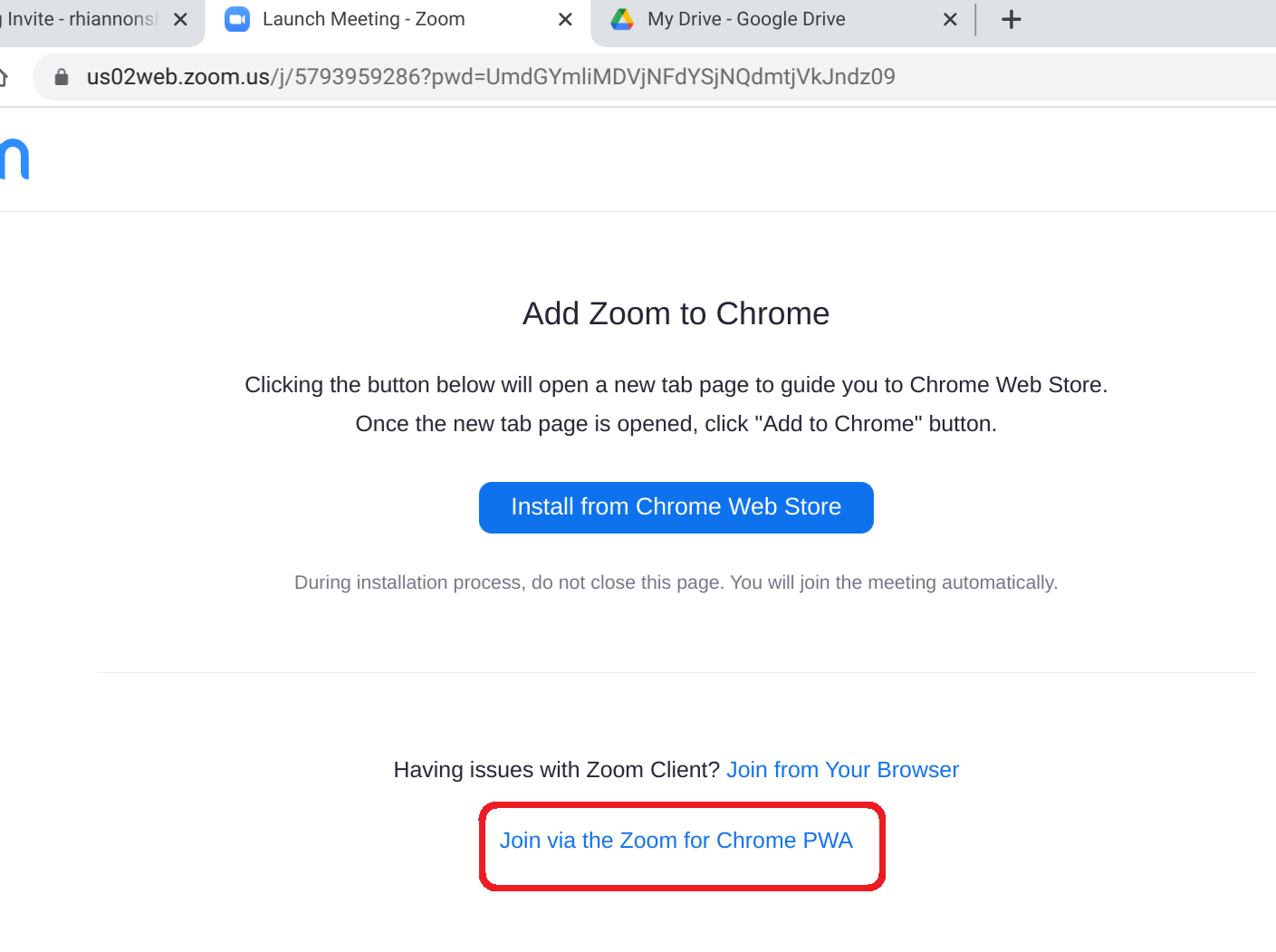 Zoom for Chrome Progressive Web App