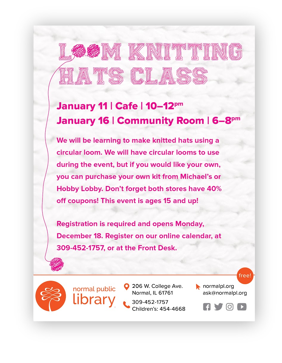 Loom Knitting Class Normal Public Library